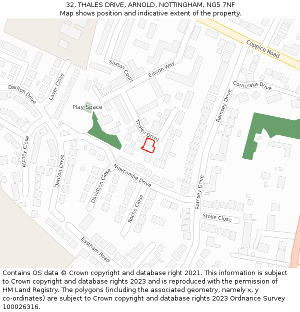 32, THALES DRIVE, ARNOLD, NOTTINGHAM, NG5 7NF: Location map and indicative extent of plot