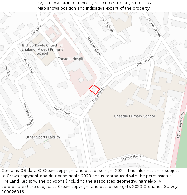 32, THE AVENUE, CHEADLE, STOKE-ON-TRENT, ST10 1EG: Location map and indicative extent of plot