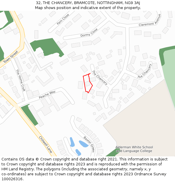 32, THE CHANCERY, BRAMCOTE, NOTTINGHAM, NG9 3AJ: Location map and indicative extent of plot