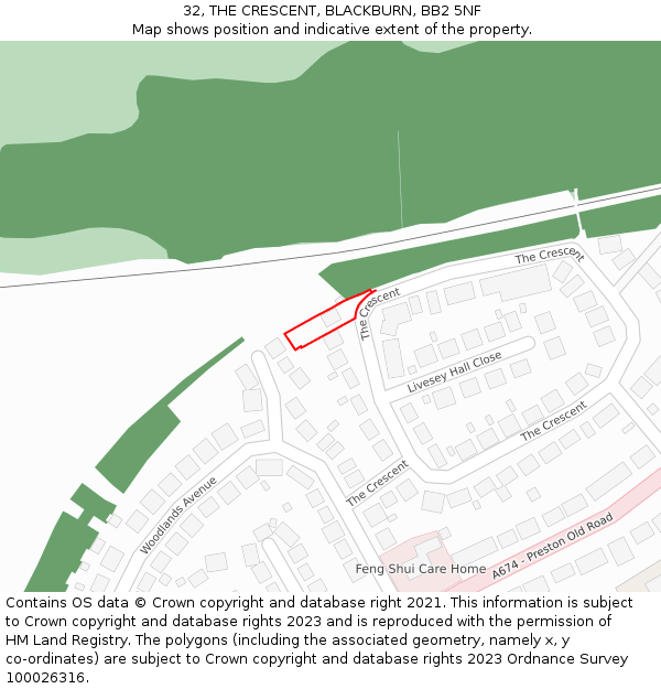 32, THE CRESCENT, BLACKBURN, BB2 5NF: Location map and indicative extent of plot