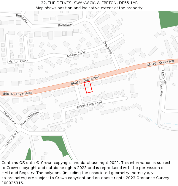 32, THE DELVES, SWANWICK, ALFRETON, DE55 1AR: Location map and indicative extent of plot