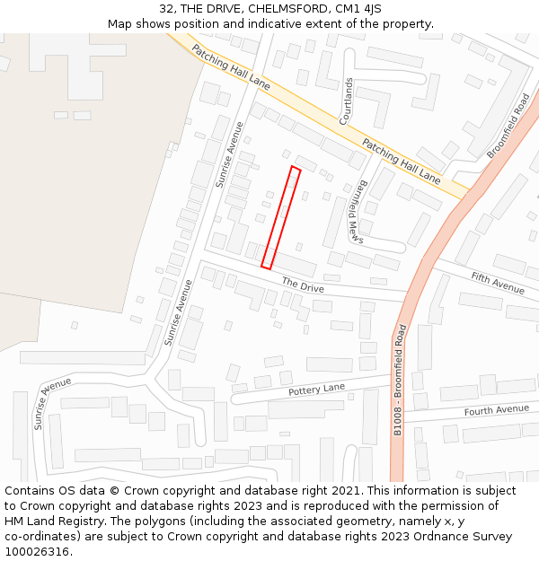 32, THE DRIVE, CHELMSFORD, CM1 4JS: Location map and indicative extent of plot