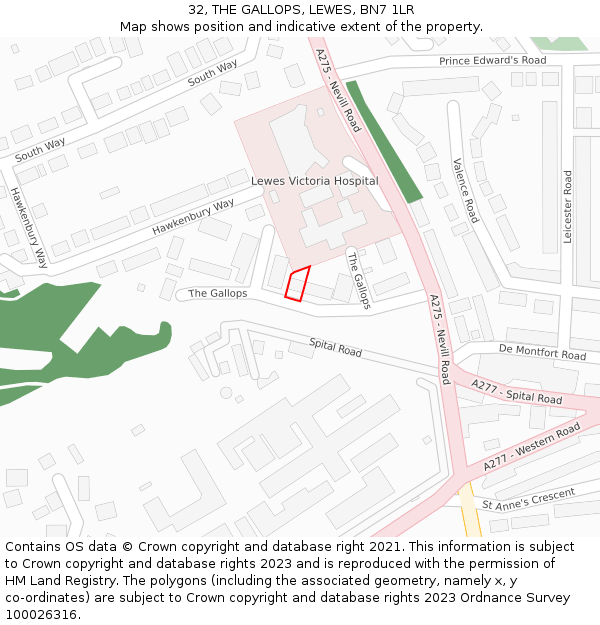 32, THE GALLOPS, LEWES, BN7 1LR: Location map and indicative extent of plot