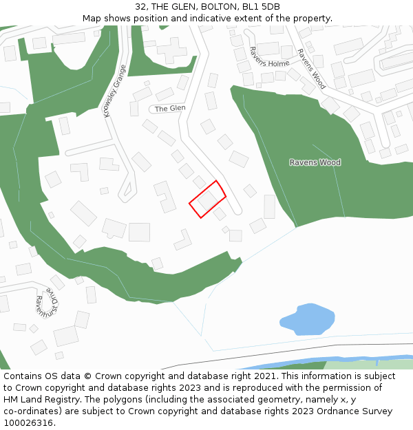 32, THE GLEN, BOLTON, BL1 5DB: Location map and indicative extent of plot