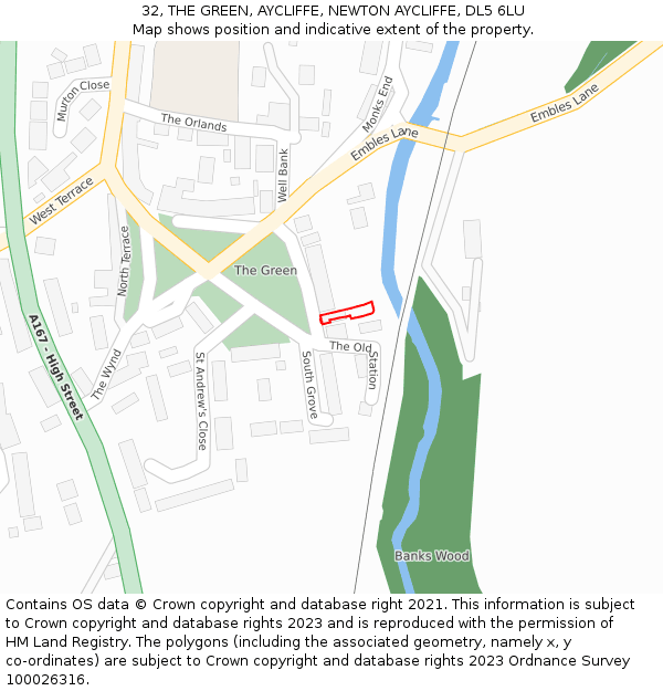 32, THE GREEN, AYCLIFFE, NEWTON AYCLIFFE, DL5 6LU: Location map and indicative extent of plot