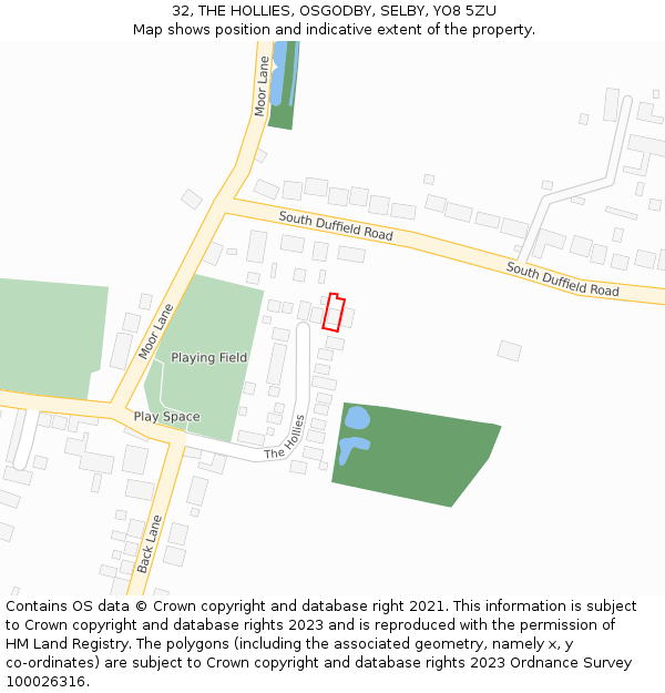 32, THE HOLLIES, OSGODBY, SELBY, YO8 5ZU: Location map and indicative extent of plot