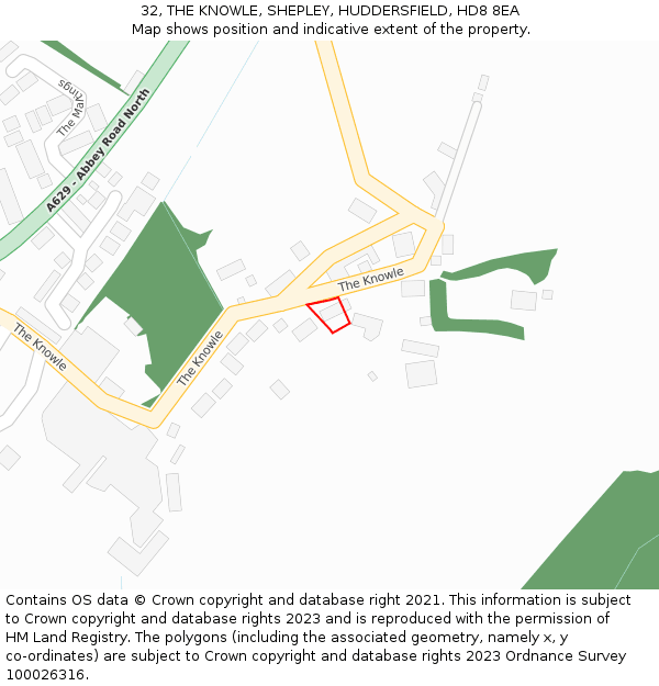 32, THE KNOWLE, SHEPLEY, HUDDERSFIELD, HD8 8EA: Location map and indicative extent of plot