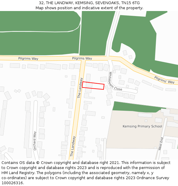 32, THE LANDWAY, KEMSING, SEVENOAKS, TN15 6TG: Location map and indicative extent of plot