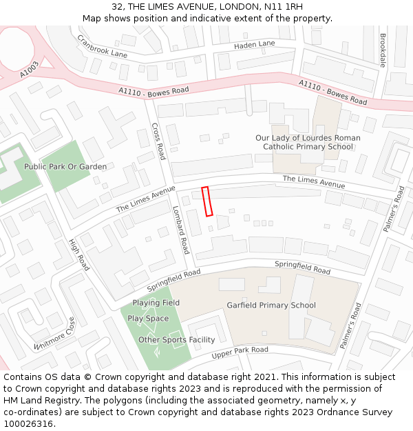 32, THE LIMES AVENUE, LONDON, N11 1RH: Location map and indicative extent of plot