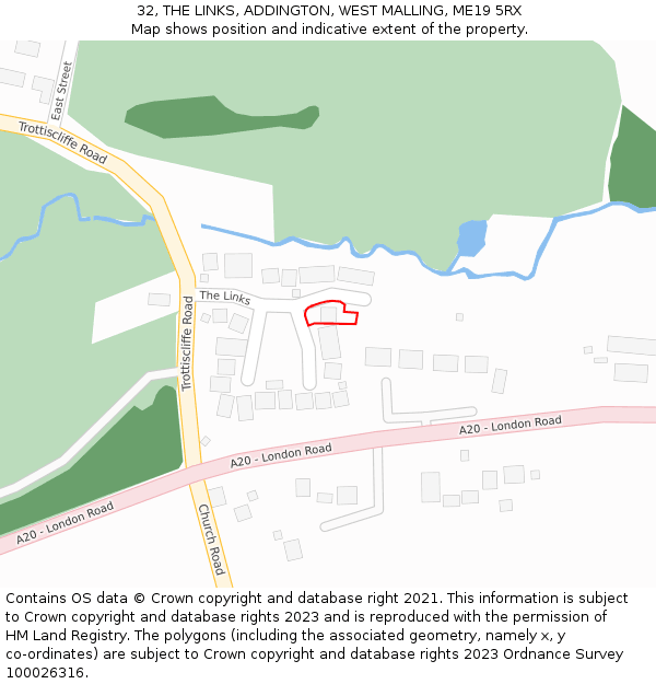 32, THE LINKS, ADDINGTON, WEST MALLING, ME19 5RX: Location map and indicative extent of plot