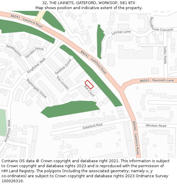 32, THE LINNETS, GATEFORD, WORKSOP, S81 8TX: Location map and indicative extent of plot