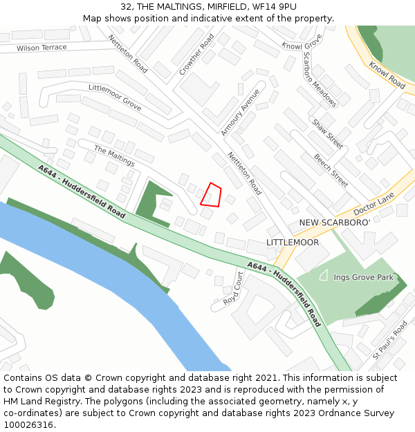 32, THE MALTINGS, MIRFIELD, WF14 9PU: Location map and indicative extent of plot