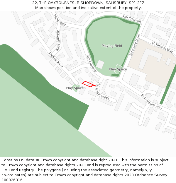 32, THE OAKBOURNES, BISHOPDOWN, SALISBURY, SP1 3FZ: Location map and indicative extent of plot