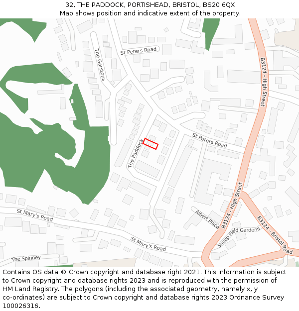 32, THE PADDOCK, PORTISHEAD, BRISTOL, BS20 6QX: Location map and indicative extent of plot
