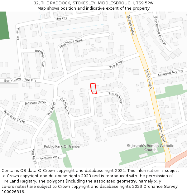 32, THE PADDOCK, STOKESLEY, MIDDLESBROUGH, TS9 5PW: Location map and indicative extent of plot