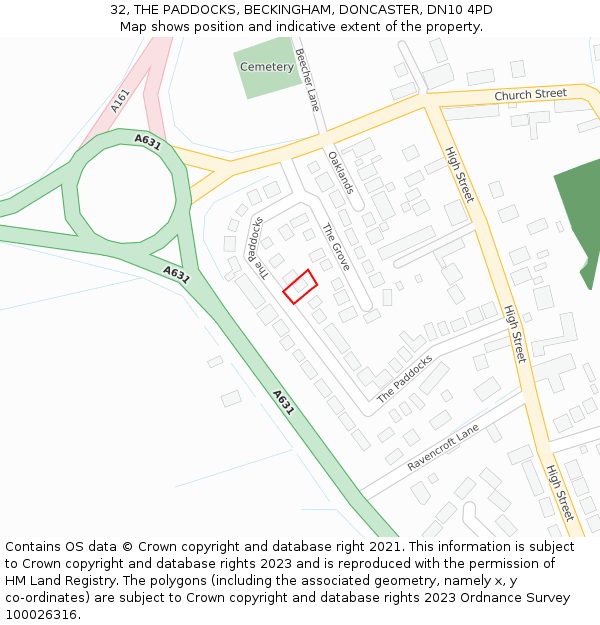 32, THE PADDOCKS, BECKINGHAM, DONCASTER, DN10 4PD: Location map and indicative extent of plot