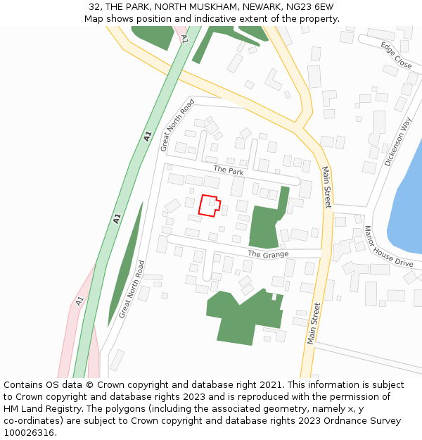 32, THE PARK, NORTH MUSKHAM, NEWARK, NG23 6EW: Location map and indicative extent of plot