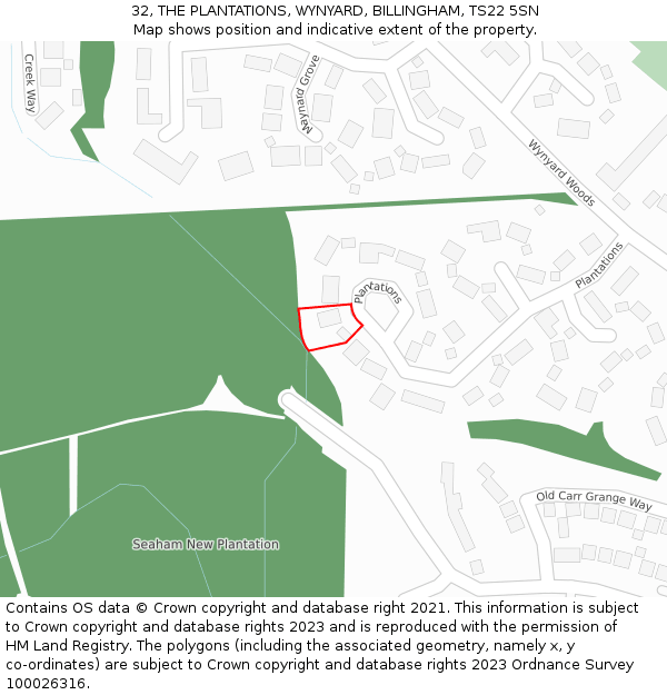 32, THE PLANTATIONS, WYNYARD, BILLINGHAM, TS22 5SN: Location map and indicative extent of plot