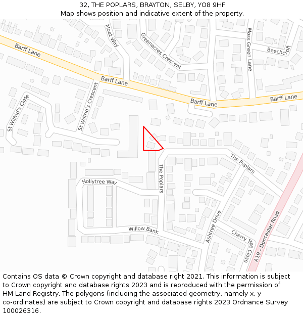 32, THE POPLARS, BRAYTON, SELBY, YO8 9HF: Location map and indicative extent of plot