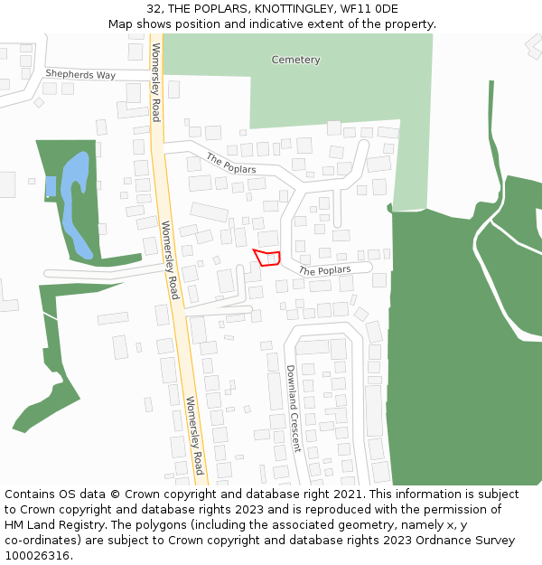 32, THE POPLARS, KNOTTINGLEY, WF11 0DE: Location map and indicative extent of plot