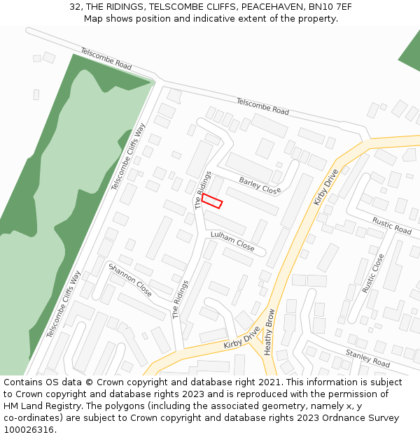 32, THE RIDINGS, TELSCOMBE CLIFFS, PEACEHAVEN, BN10 7EF: Location map and indicative extent of plot