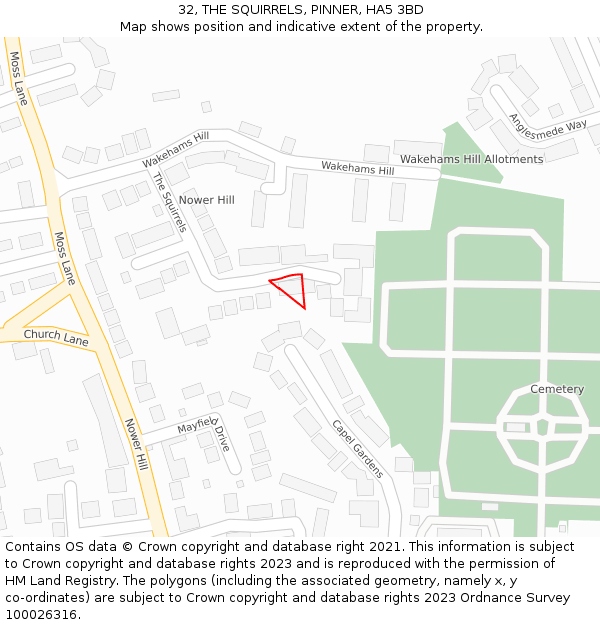 32, THE SQUIRRELS, PINNER, HA5 3BD: Location map and indicative extent of plot