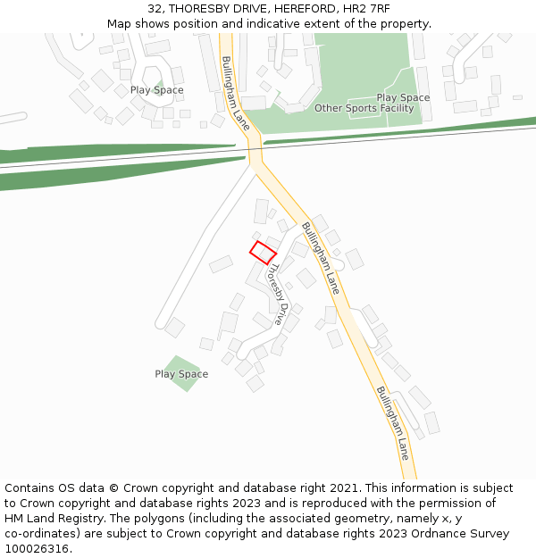 32, THORESBY DRIVE, HEREFORD, HR2 7RF: Location map and indicative extent of plot