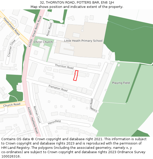 32, THORNTON ROAD, POTTERS BAR, EN6 1JH: Location map and indicative extent of plot