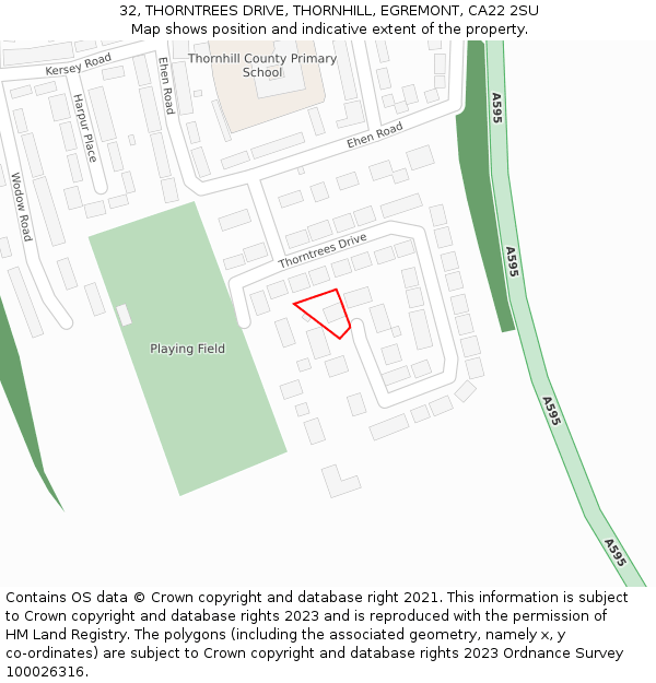 32, THORNTREES DRIVE, THORNHILL, EGREMONT, CA22 2SU: Location map and indicative extent of plot