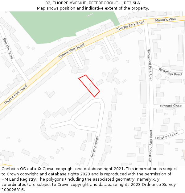 32, THORPE AVENUE, PETERBOROUGH, PE3 6LA: Location map and indicative extent of plot