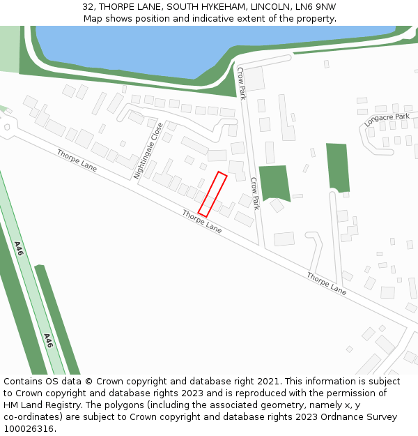 32, THORPE LANE, SOUTH HYKEHAM, LINCOLN, LN6 9NW: Location map and indicative extent of plot