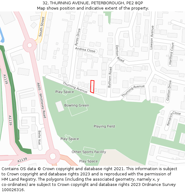 32, THURNING AVENUE, PETERBOROUGH, PE2 8QP: Location map and indicative extent of plot