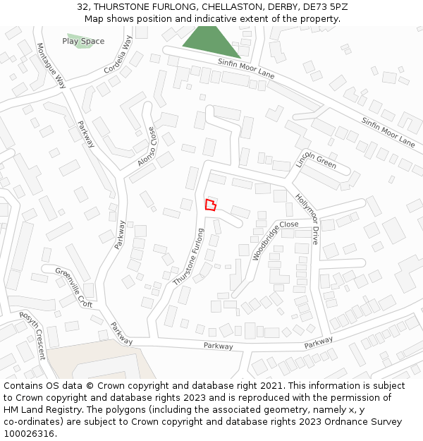 32, THURSTONE FURLONG, CHELLASTON, DERBY, DE73 5PZ: Location map and indicative extent of plot