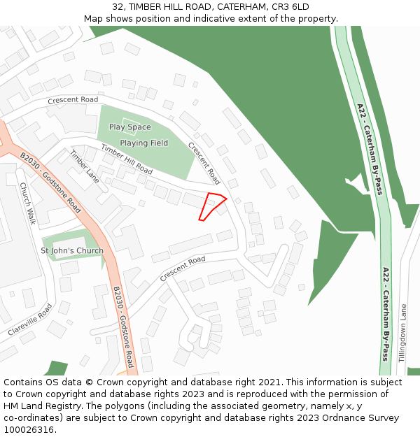 32, TIMBER HILL ROAD, CATERHAM, CR3 6LD: Location map and indicative extent of plot