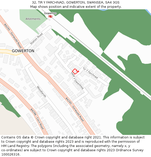 32, TIR Y FARCHNAD, GOWERTON, SWANSEA, SA4 3GS: Location map and indicative extent of plot