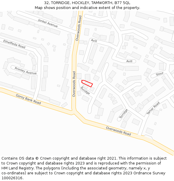 32, TORRIDGE, HOCKLEY, TAMWORTH, B77 5QL: Location map and indicative extent of plot