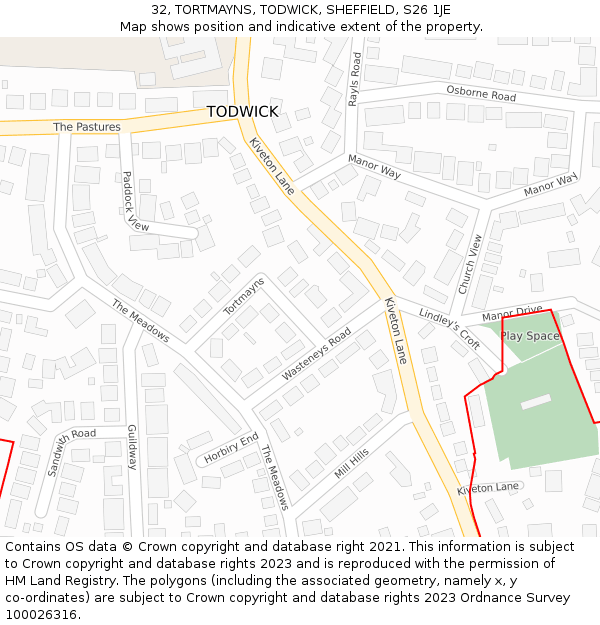 32, TORTMAYNS, TODWICK, SHEFFIELD, S26 1JE: Location map and indicative extent of plot