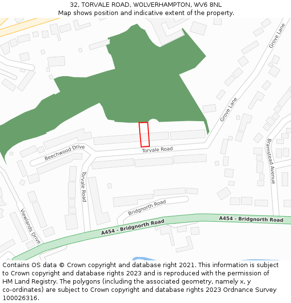 32, TORVALE ROAD, WOLVERHAMPTON, WV6 8NL: Location map and indicative extent of plot