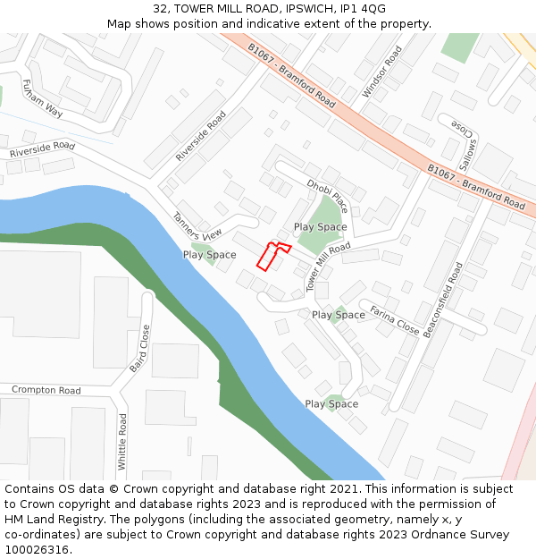 32, TOWER MILL ROAD, IPSWICH, IP1 4QG: Location map and indicative extent of plot