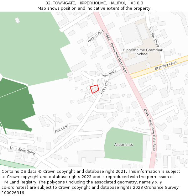 32, TOWNGATE, HIPPERHOLME, HALIFAX, HX3 8JB: Location map and indicative extent of plot