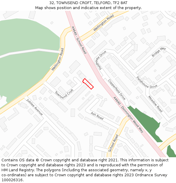 32, TOWNSEND CROFT, TELFORD, TF2 8AT: Location map and indicative extent of plot