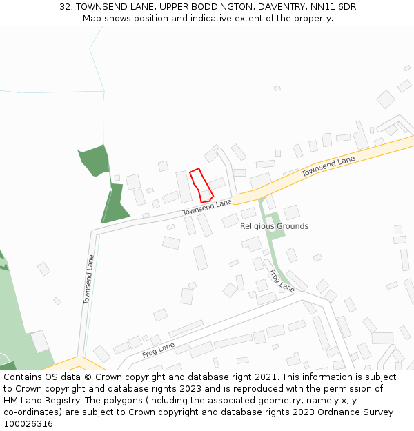 32, TOWNSEND LANE, UPPER BODDINGTON, DAVENTRY, NN11 6DR: Location map and indicative extent of plot