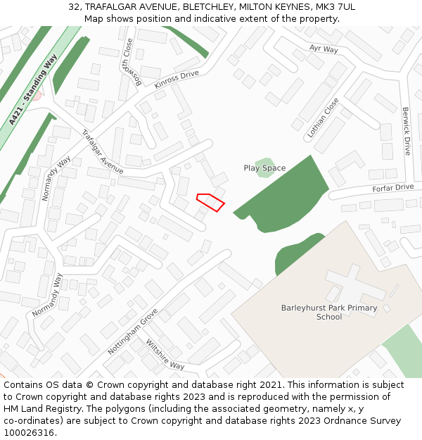 32, TRAFALGAR AVENUE, BLETCHLEY, MILTON KEYNES, MK3 7UL: Location map and indicative extent of plot