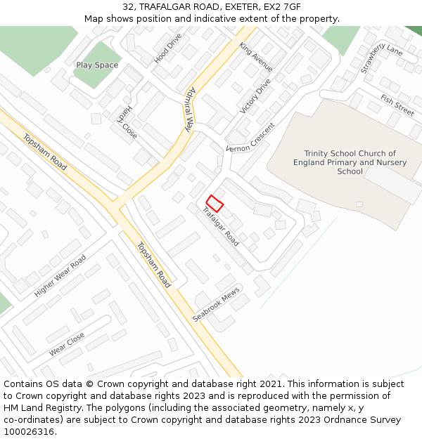 32, TRAFALGAR ROAD, EXETER, EX2 7GF: Location map and indicative extent of plot