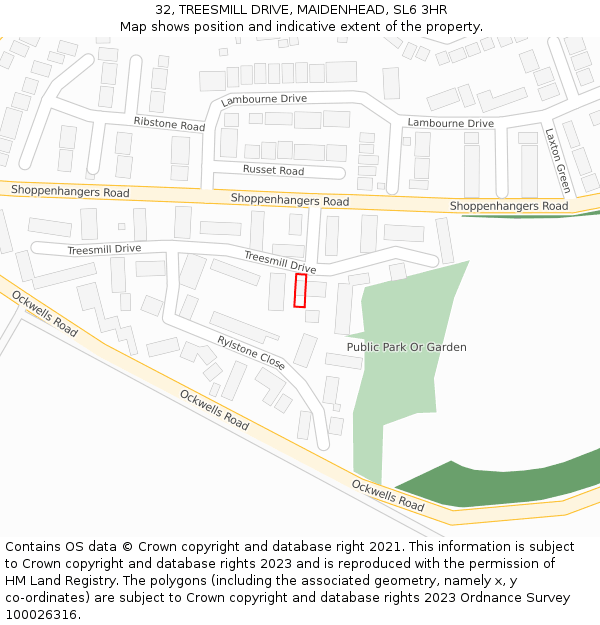 32, TREESMILL DRIVE, MAIDENHEAD, SL6 3HR: Location map and indicative extent of plot