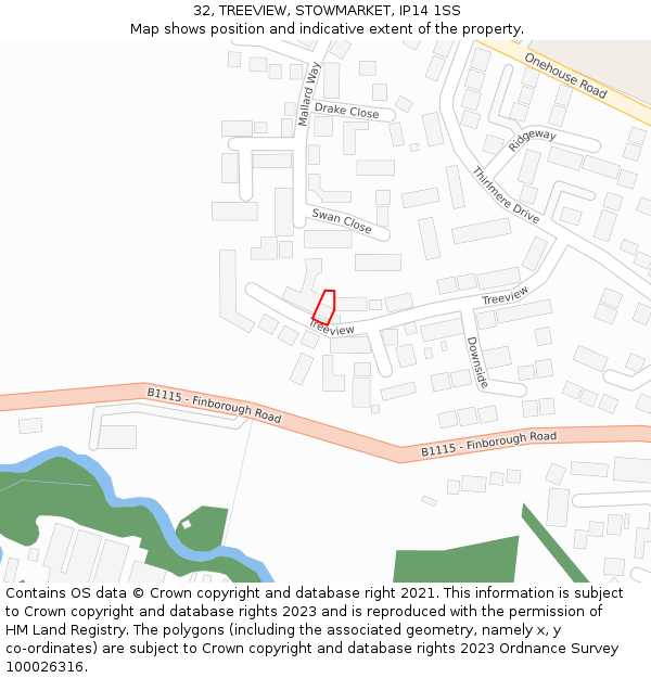 32, TREEVIEW, STOWMARKET, IP14 1SS: Location map and indicative extent of plot