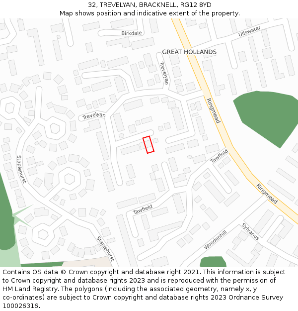 32, TREVELYAN, BRACKNELL, RG12 8YD: Location map and indicative extent of plot