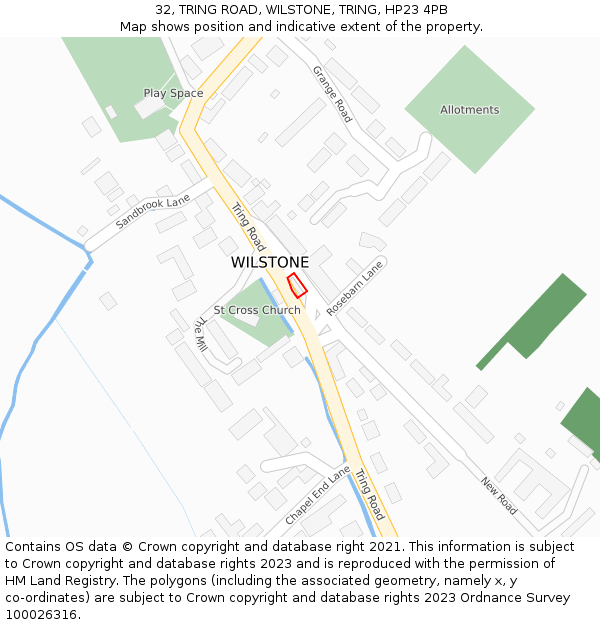 32, TRING ROAD, WILSTONE, TRING, HP23 4PB: Location map and indicative extent of plot