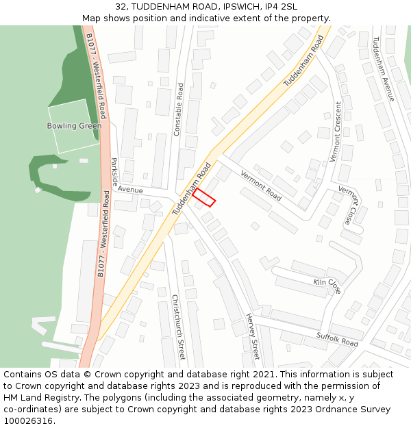 32, TUDDENHAM ROAD, IPSWICH, IP4 2SL: Location map and indicative extent of plot