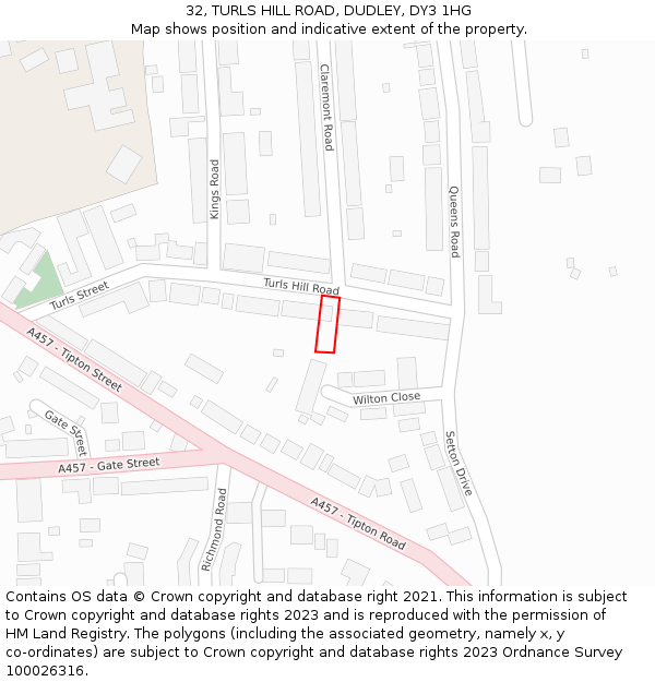 32, TURLS HILL ROAD, DUDLEY, DY3 1HG: Location map and indicative extent of plot